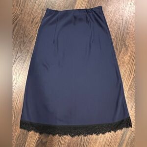 J. Crew Navy Blue Skirt with Black Lace Trim
